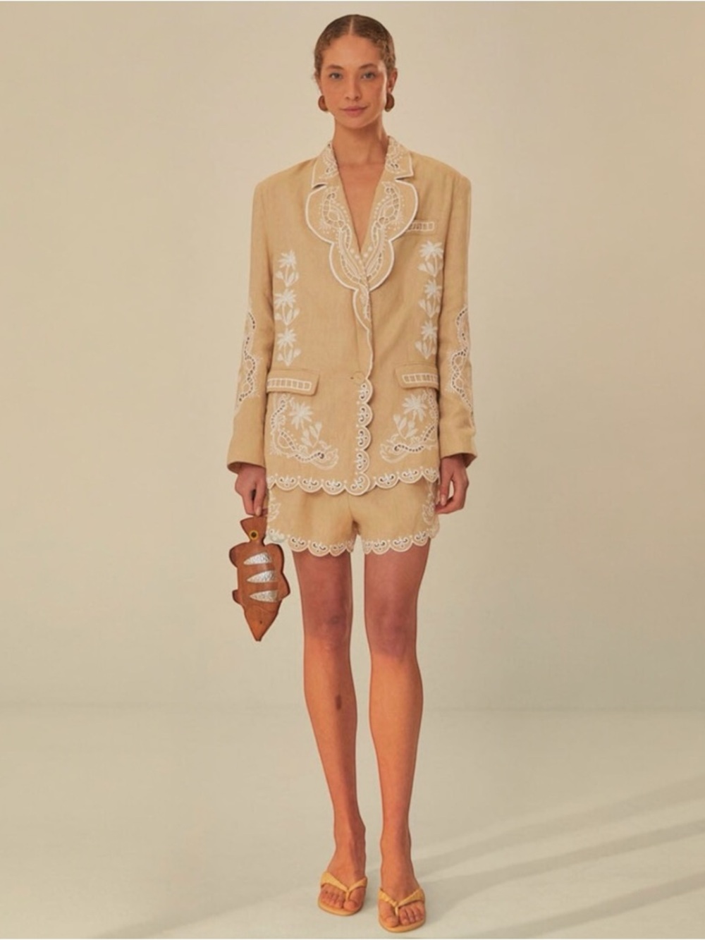NWT FARM Rio OVERSIZE Embroidered Linen Blazer SIze XS - Picture 4 of 10
